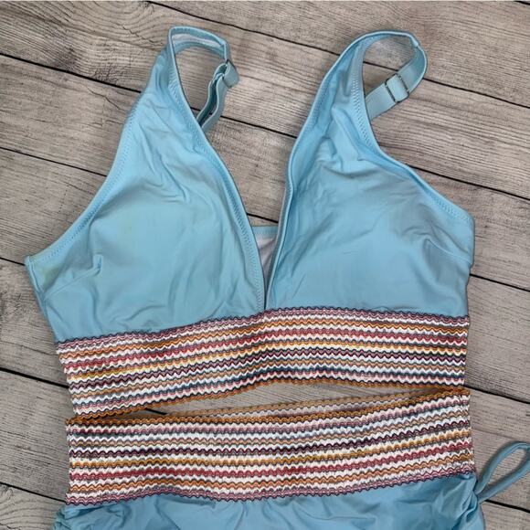 Lowock NEW Women's High Waisted 2 Piece Bikini Set Light Blue Size Large - Picture 7 of 10